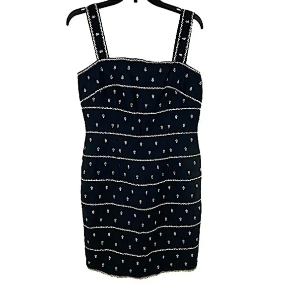 CMV Carmen Marc Valvo Black and White Embroidered Floral Print Dress Size 10 - Image 15