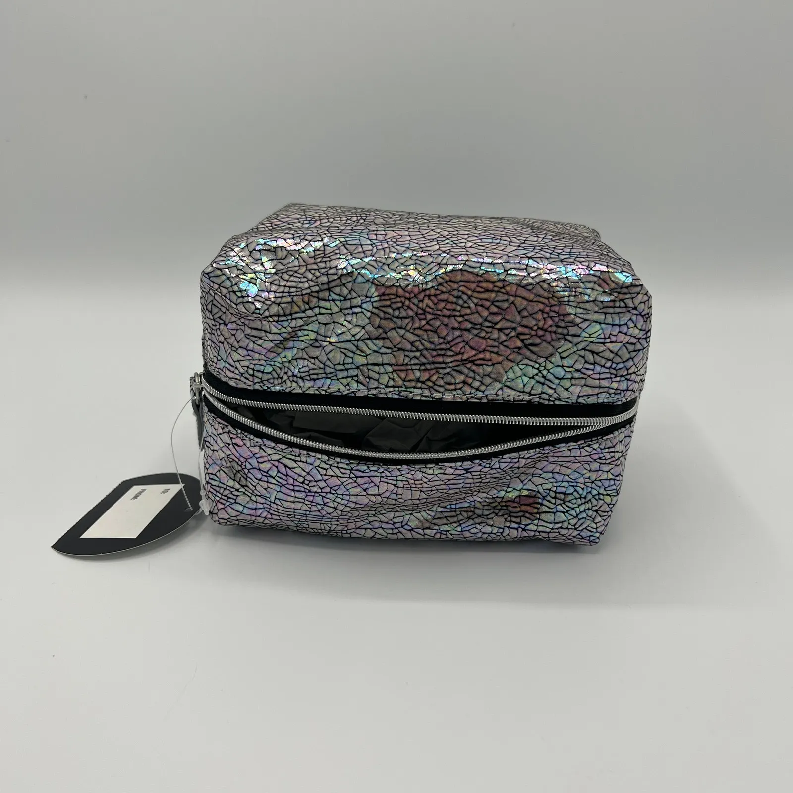 Silver Crackle Beauty Small Zippered Cosmetic Bag - Image 4