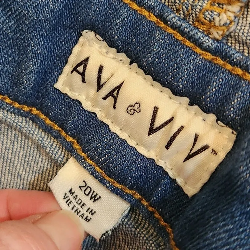 Ava & Viv Blue Medium Wash Y2K Classic Summer Cuffed Denim Bib Shortalls Sz 20W - Image 5