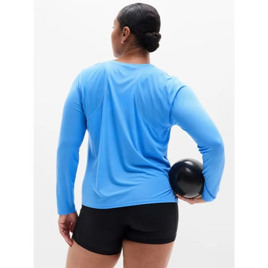 New Athleta S Grid Knit Top Cornflower Blue Long Sleeve Small - Image 4