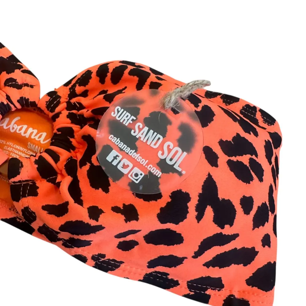 Cabana Del Sol Neon Orange Animal Print Bikini Top Strapless Swimsuit Small NWT - Image 5