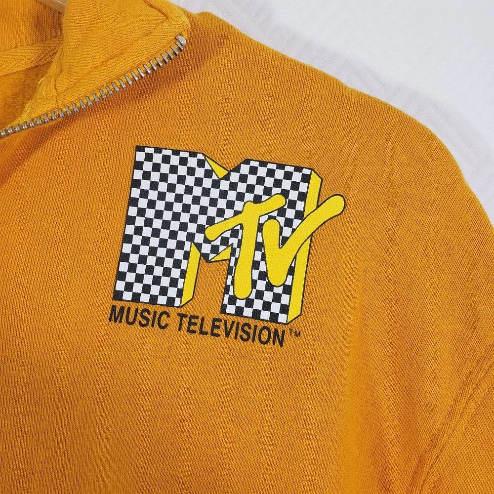 MTV Women's XS Gold, Yellow Stripe Pullover, Long Sleeve, 1/4 Zip Front Hoodie Orange - Image 4