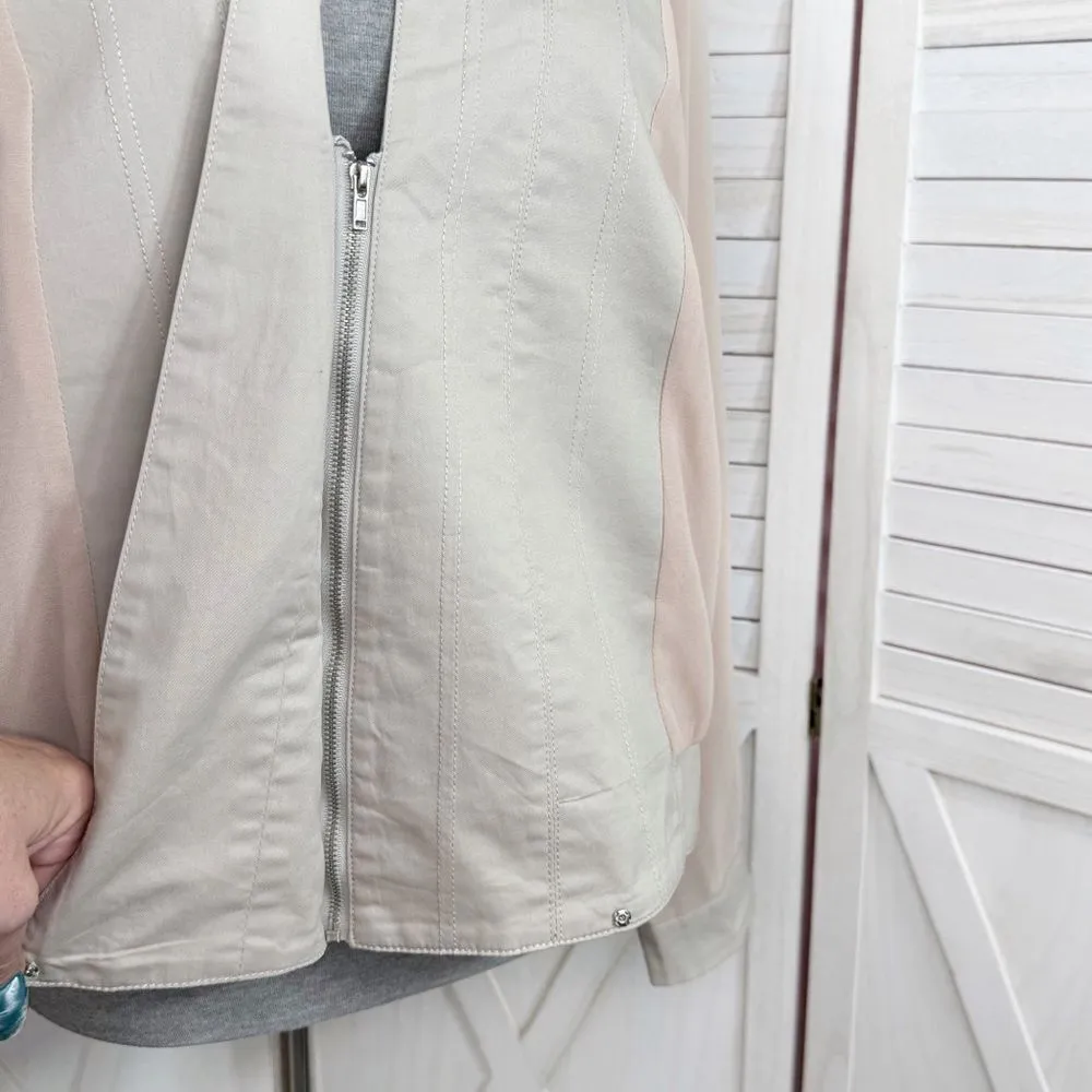 Bar III Chiffon Twill Mixed Media Half Zip Jacket Blush Pink Tan Medium - Image 5