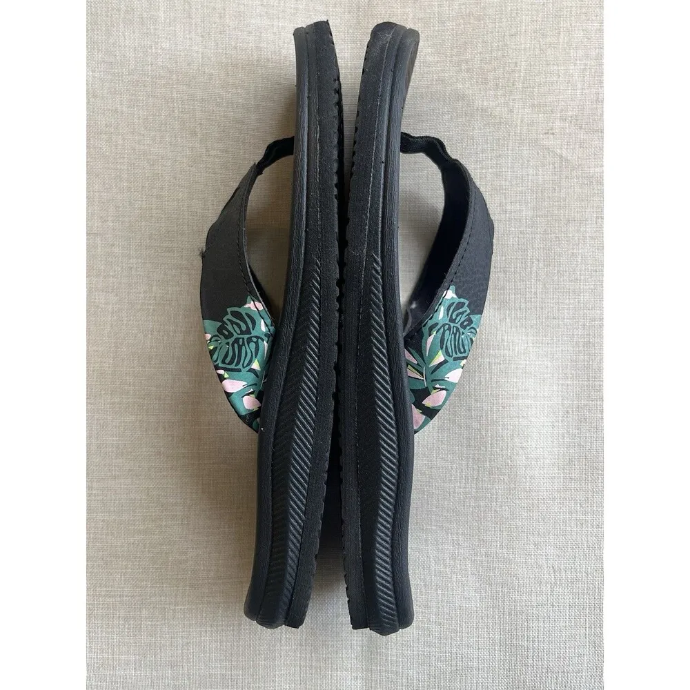 High Tide Black Sandal Flip Flop Comfort Tropical Beach Floral Size 9 - Image 8