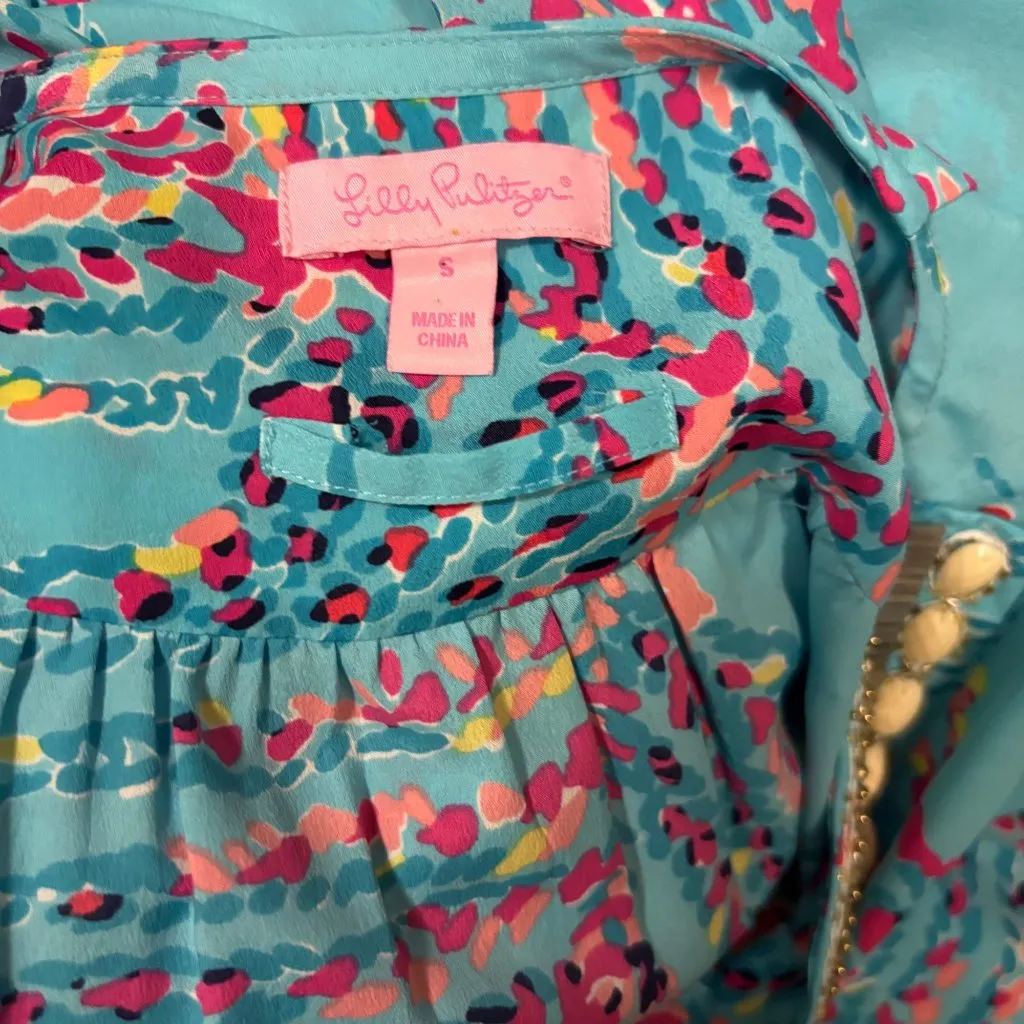 Lilly Pulitzer Womens Wilda Bright Blue Beaded Neck Caftan Dress S - Image 6