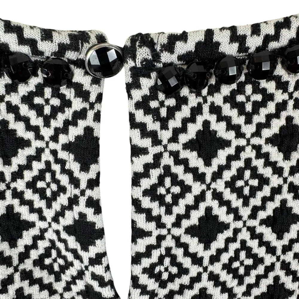 C Wonder NWOT Black White Textured Diamond Beaded 3/4 Sleeve Sheath Dress Size M Size M - Image 5