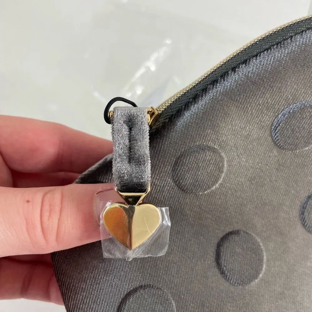 NEW Kate Spade women’s dark gray polka dotted spotted gold hardware toiletry bag - Image 3