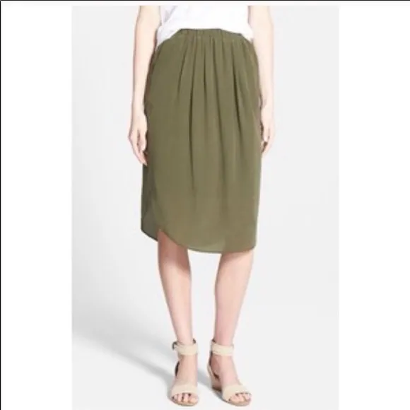 Madewell Olive Green Island Skirt 100% Silk Midi Medium Minimalist SEE NOTE - Image 3