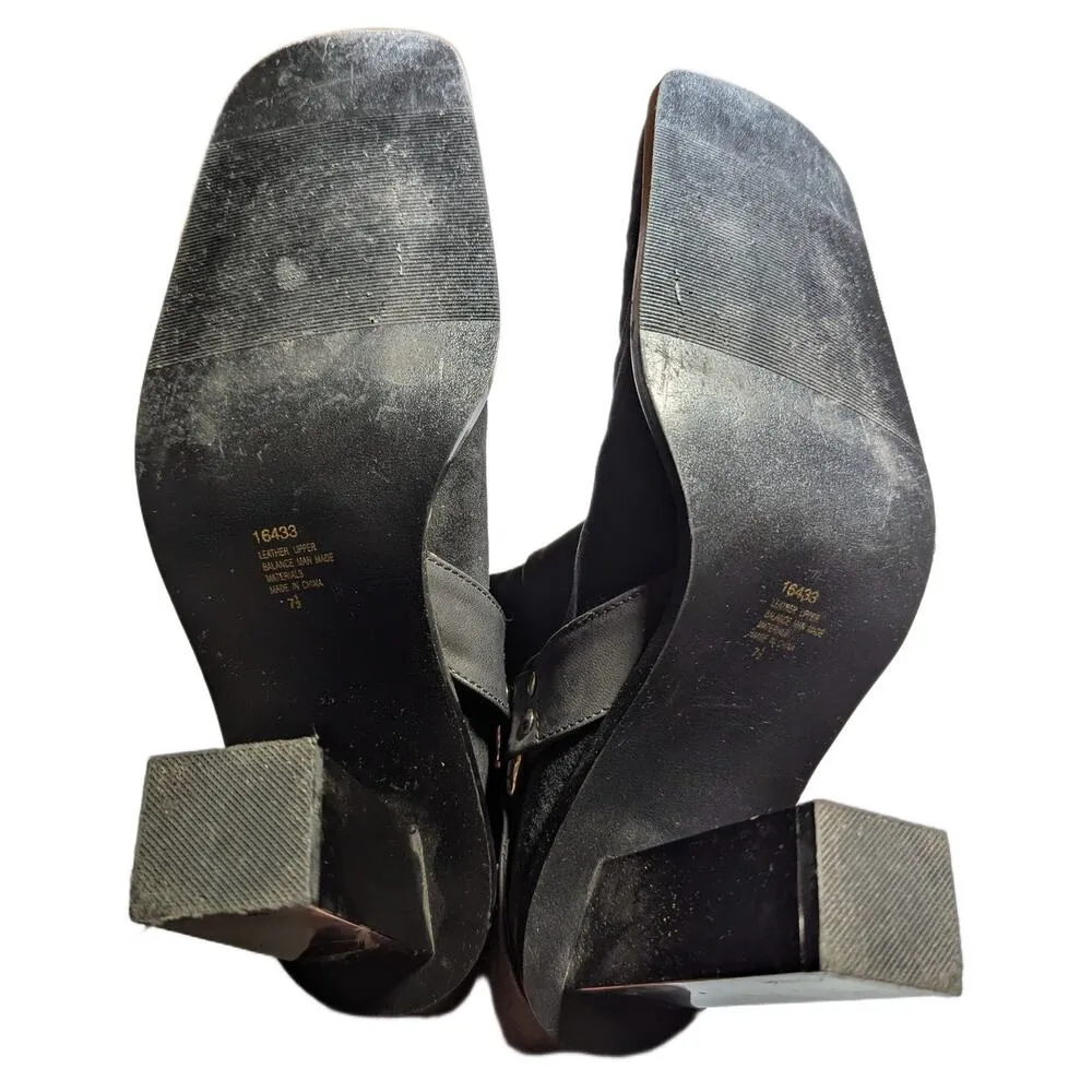 Vtg Y2K Newport News Black Suede Knee High Square Block Heel Harness Boots 7.5 - Image 4