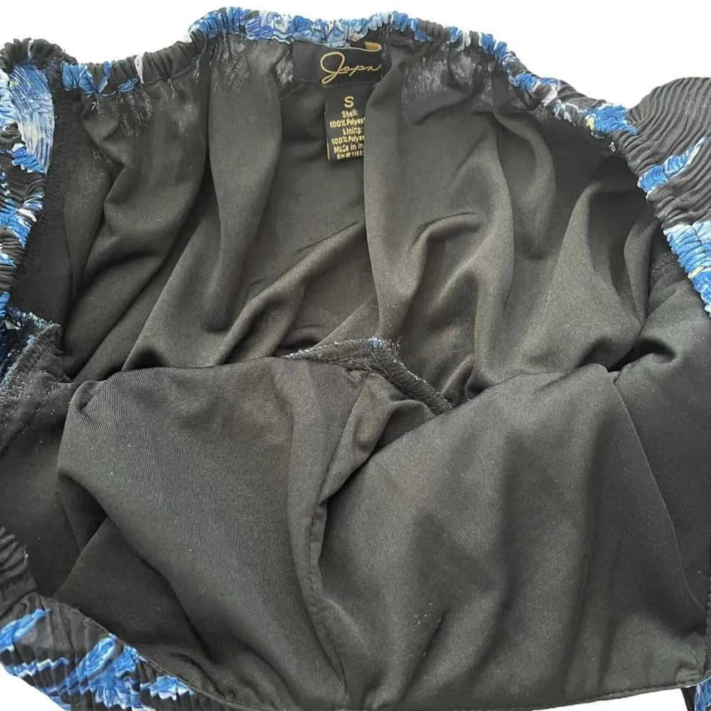 NWT, Japna Blue Black Floral Long Sleeve Pleated Tie Back Crop Top, Sz S - Image 11