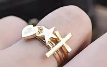 3pcs Cross Heart Star Midi Rings Gold - Image 5