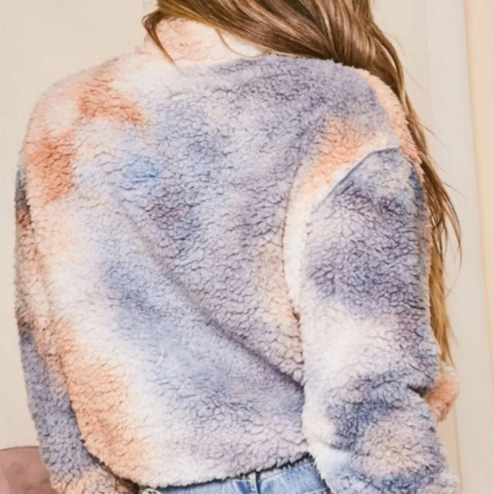 NWT! PEACH LOVE 1/2 Zip Sherpa Fleece Tie Dye Blue - Image 2