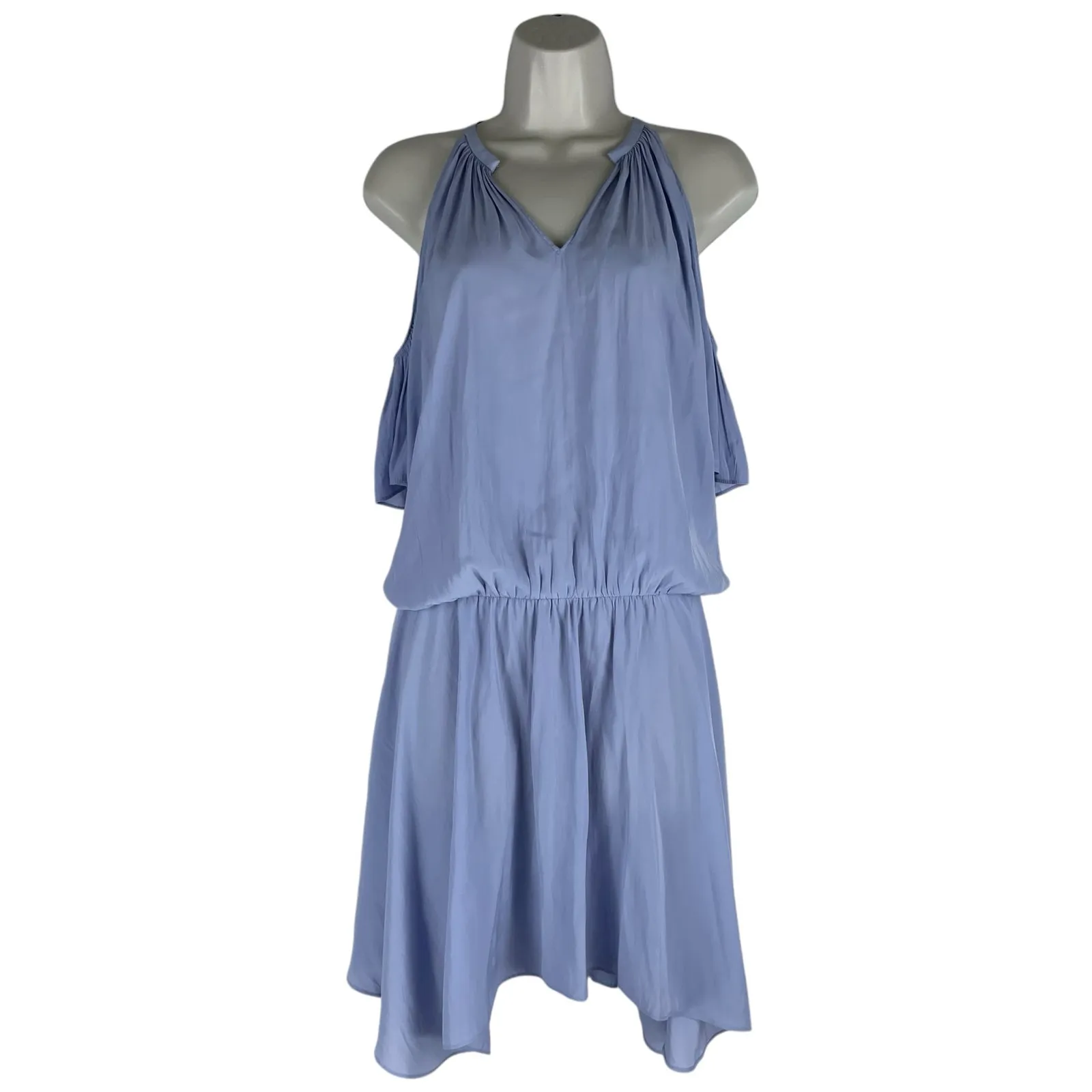 Ramy Brook  Eileen Cold Shoulder Satin Mini Dress Light Blue Size S - Image 4