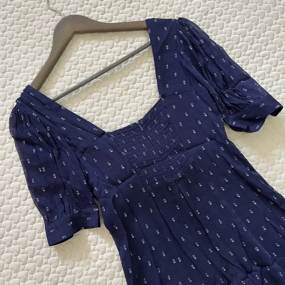 NWOT The Kooples Womens Blue Metallic Dot Sheer Short-Sleeve V-Neck Mini Dress 1 - Image 9