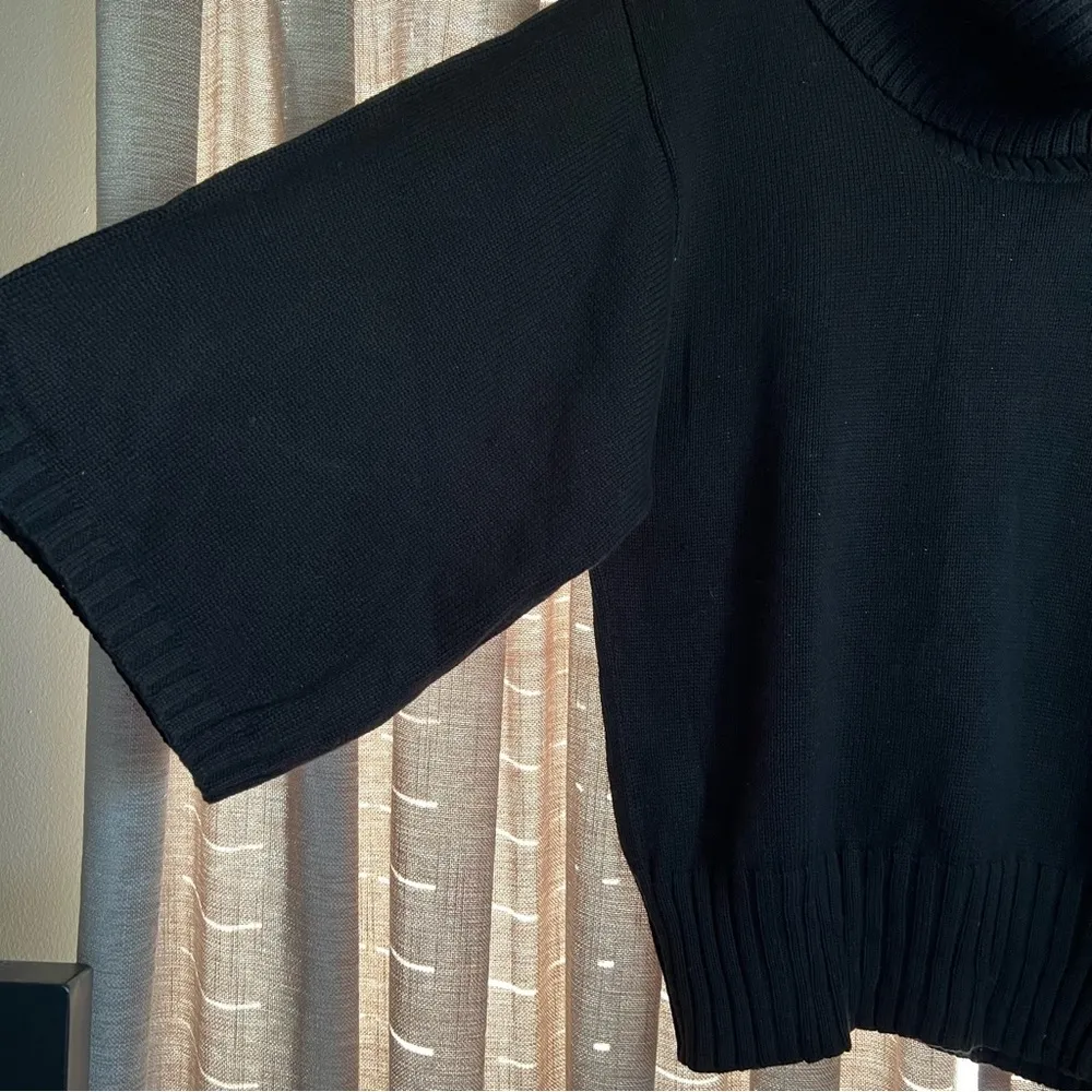 Pria Black Cotton Batwing Elbow Length Turtleneck Sweater Size Large - Image 7