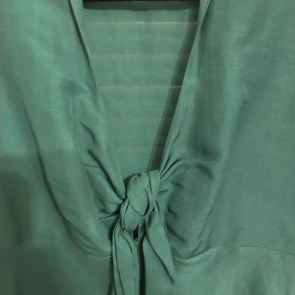ZARA  DUCK GREEN MIDI DRESS WITH FRONT TIE Size Small - Image 6