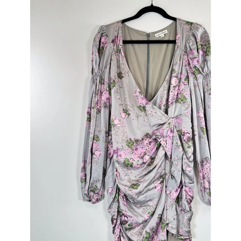 For Love & Lemons Dress Gray Jardin Floral Mini Sheath V Neck Puff Sleeve Small - Image 5