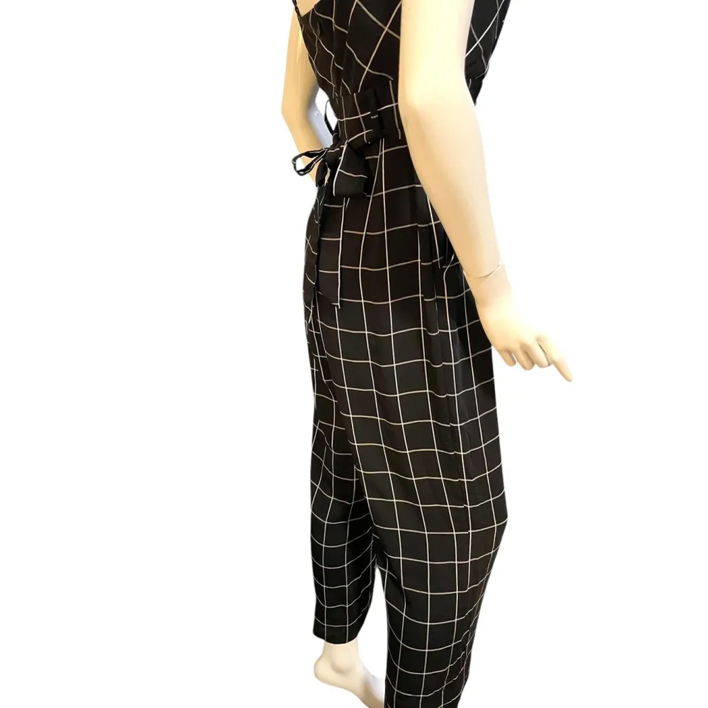 Y2K Black White Plaid Sleeveless Jumpsuit Medium-Contempo Plaid Belted Jumpsuit - Image 8