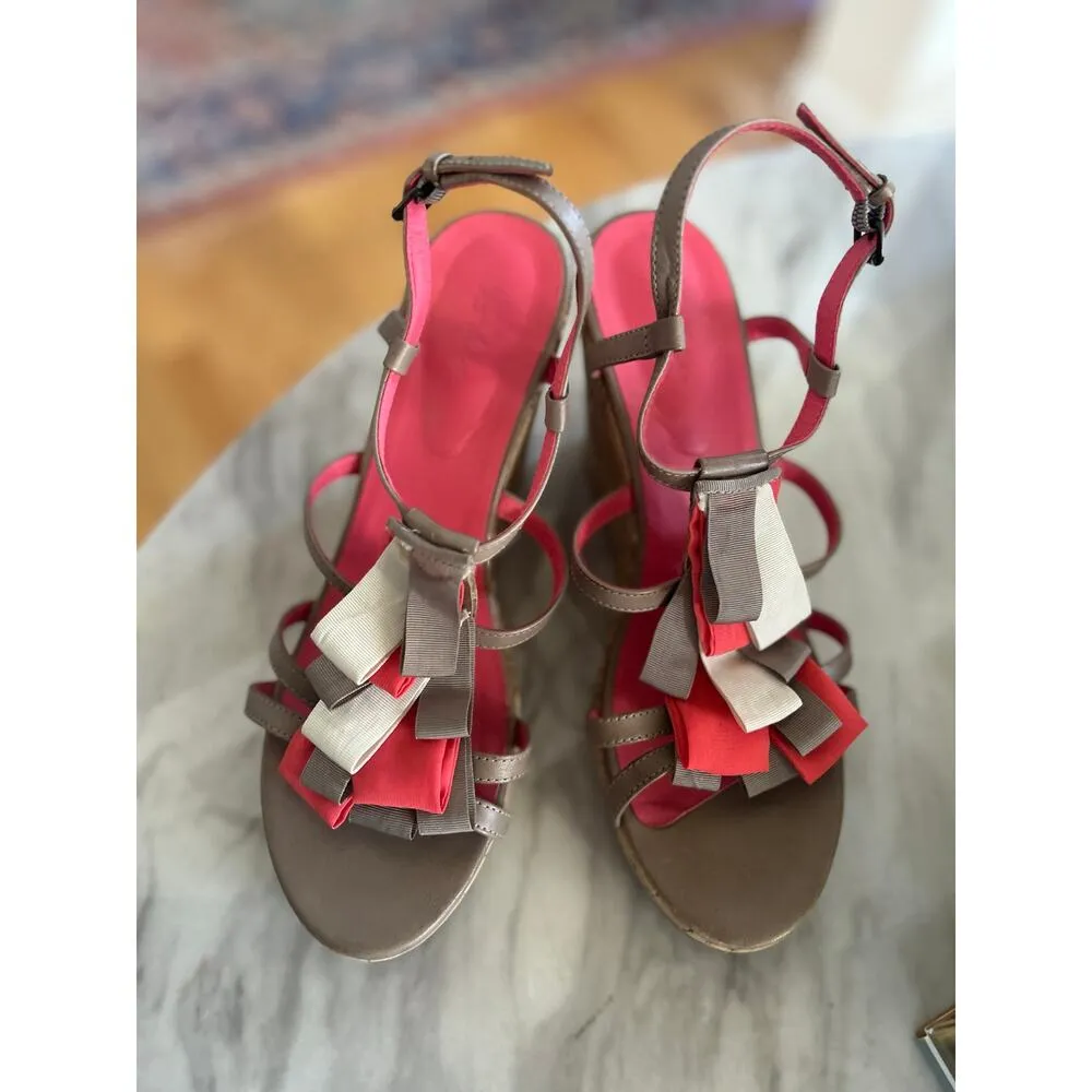 Boden Taupe Grey, Pink & Cream Cork & Leather Wedges Gray Size 10.5 - Image 2