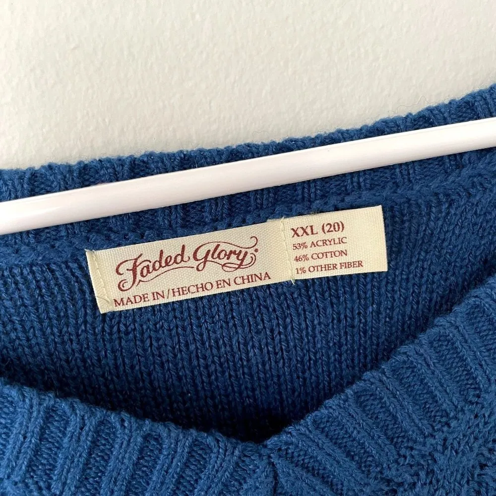 Faded Glory blue v-neck casual pullover sweater knit cold weather style size XXL - Image 3