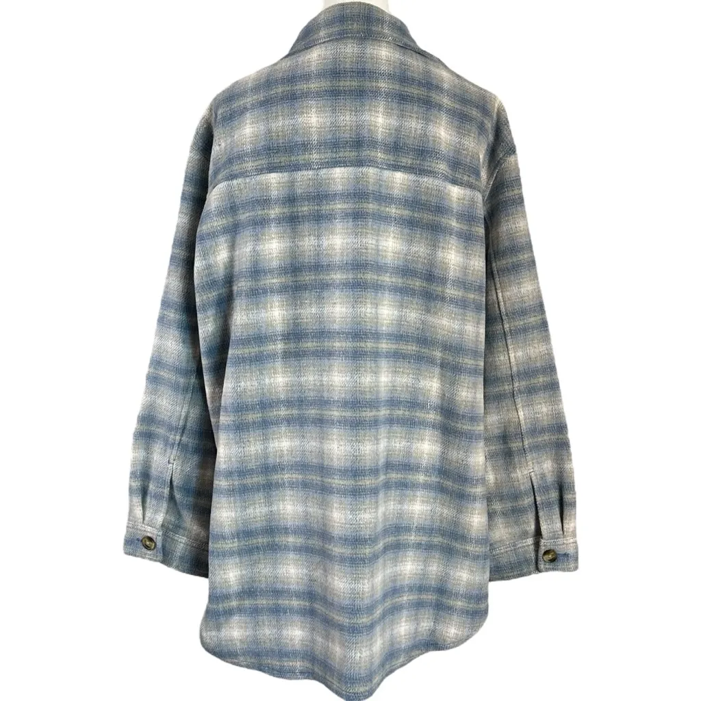 American Eagle Outfitters Plaid Flannel Shacket Jacket XL Light Blue Grey Grunge - Image 6
