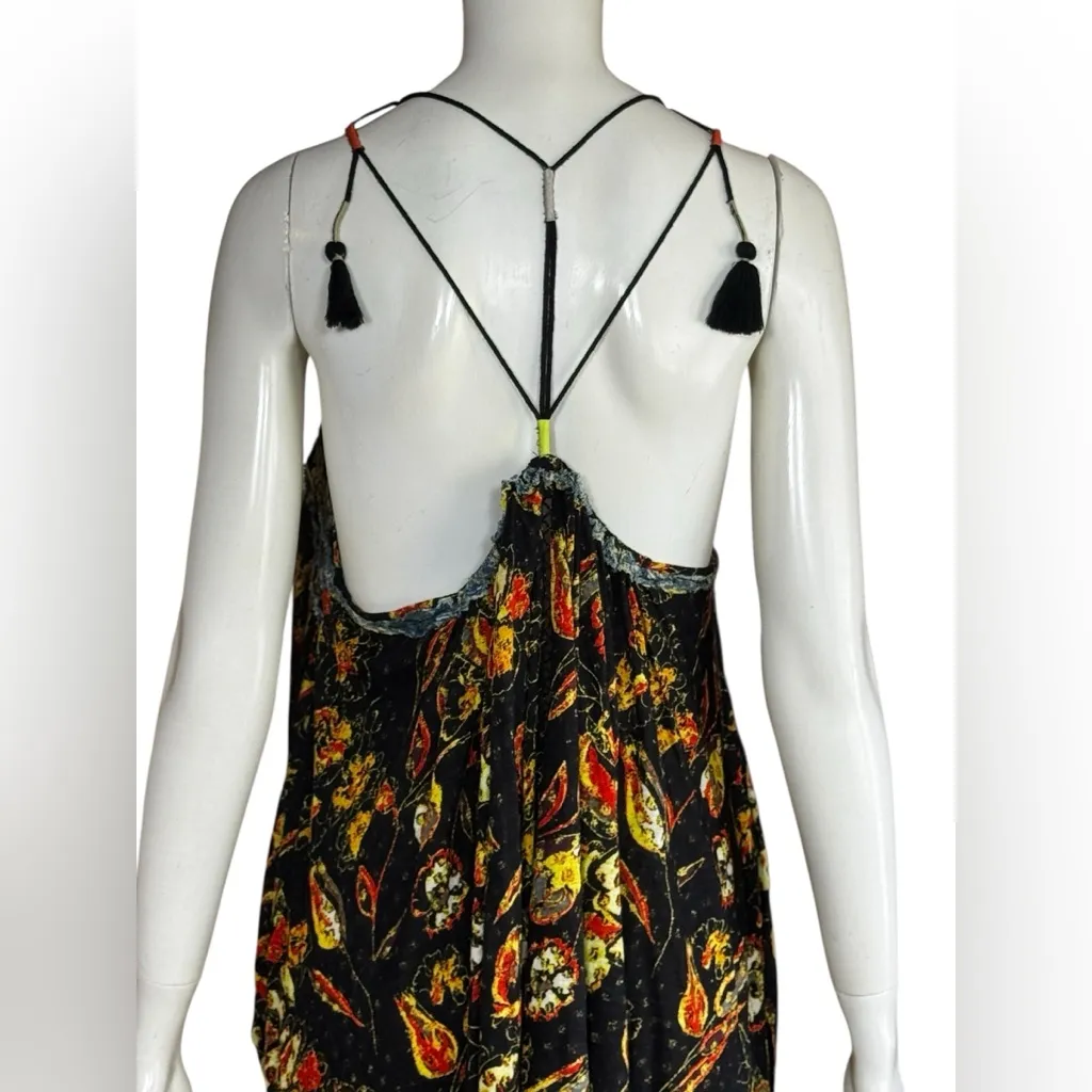 Free People Bohemian Garden Party Cotton Blend Knit Dress In Black Combo Size L - Image 7