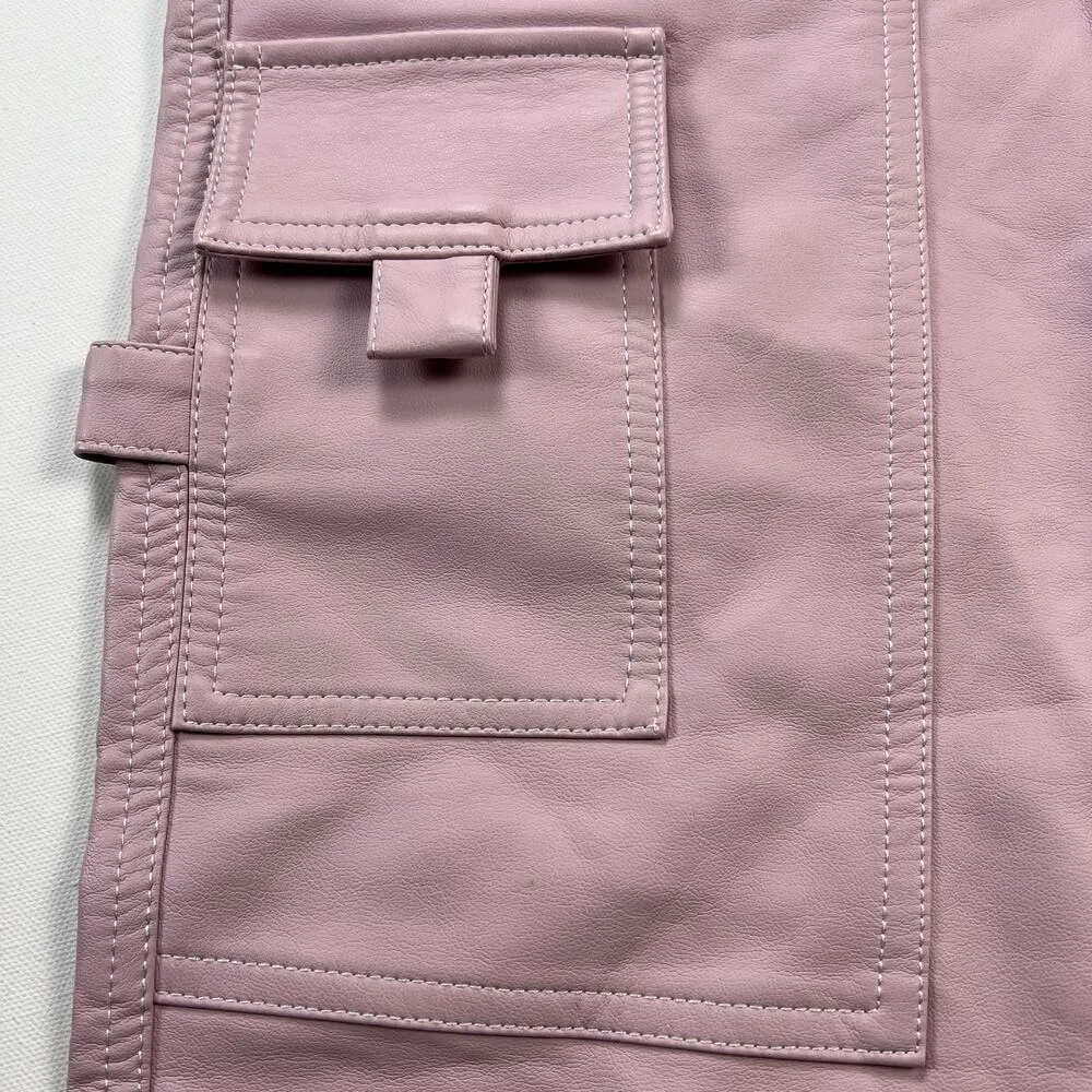 ASOS Pink Vegan Faux Leather High Rise Cargo Cropped Pants 25” Inseam Size 4 - Image 4