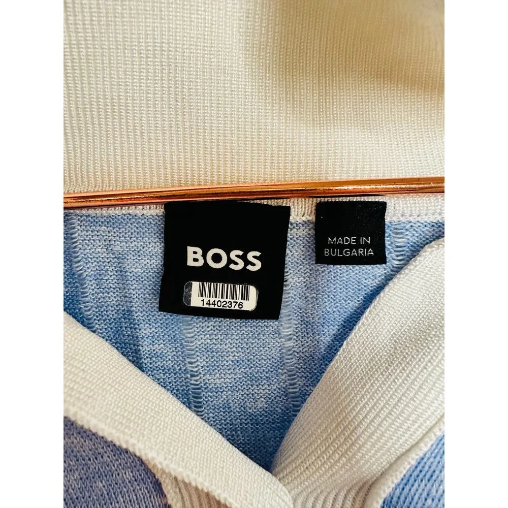 BOSS Light Blue Collared Short Sleeve Front Button Closure Polo Knit Midi Dress - Image 10