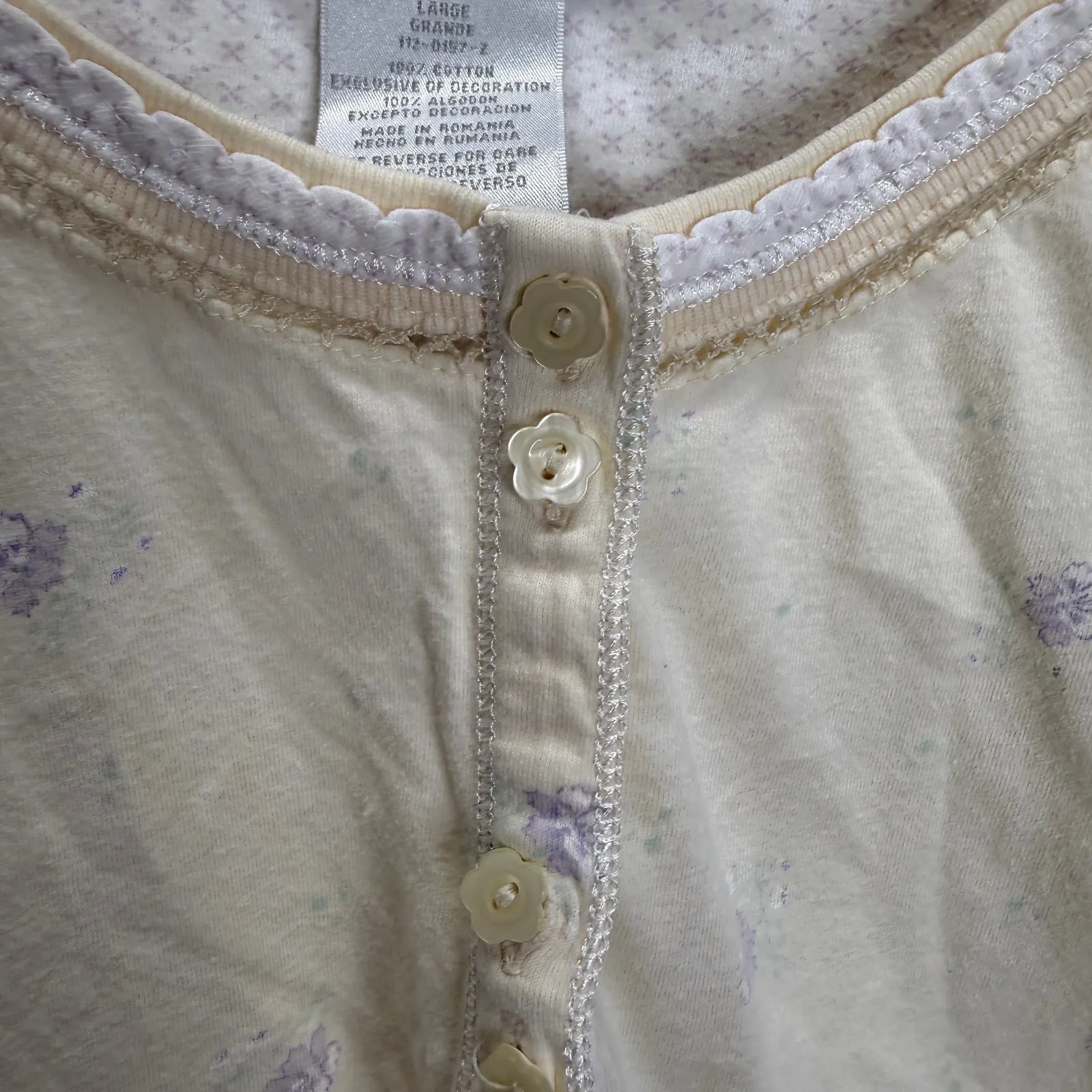Earth Angles Cotton Short Sleeve Nightgown Shirt Sz L Yellow Floral Cottagecore - Image 4