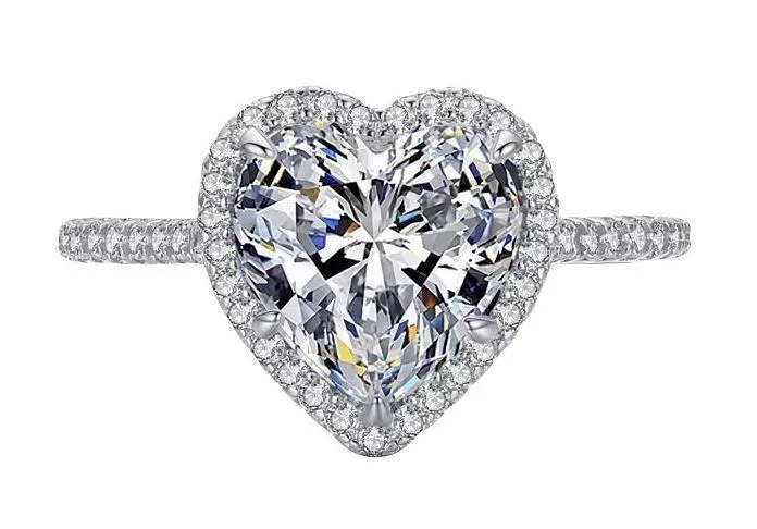 SIZE 5 925 Sterling Silve Elegant Romantic Sparkling Clear Zircon Heart Ring - Image 1
