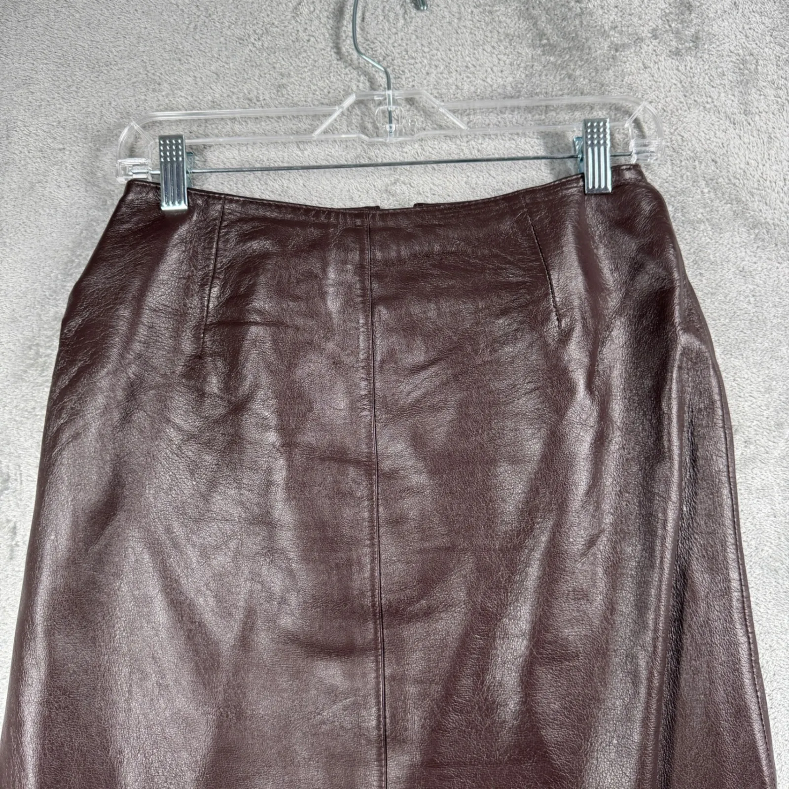 Sarah Taylor Vintage Genuine Leather Pencil‎ Skirt 4 Brown Dark Academia Career - Image 4