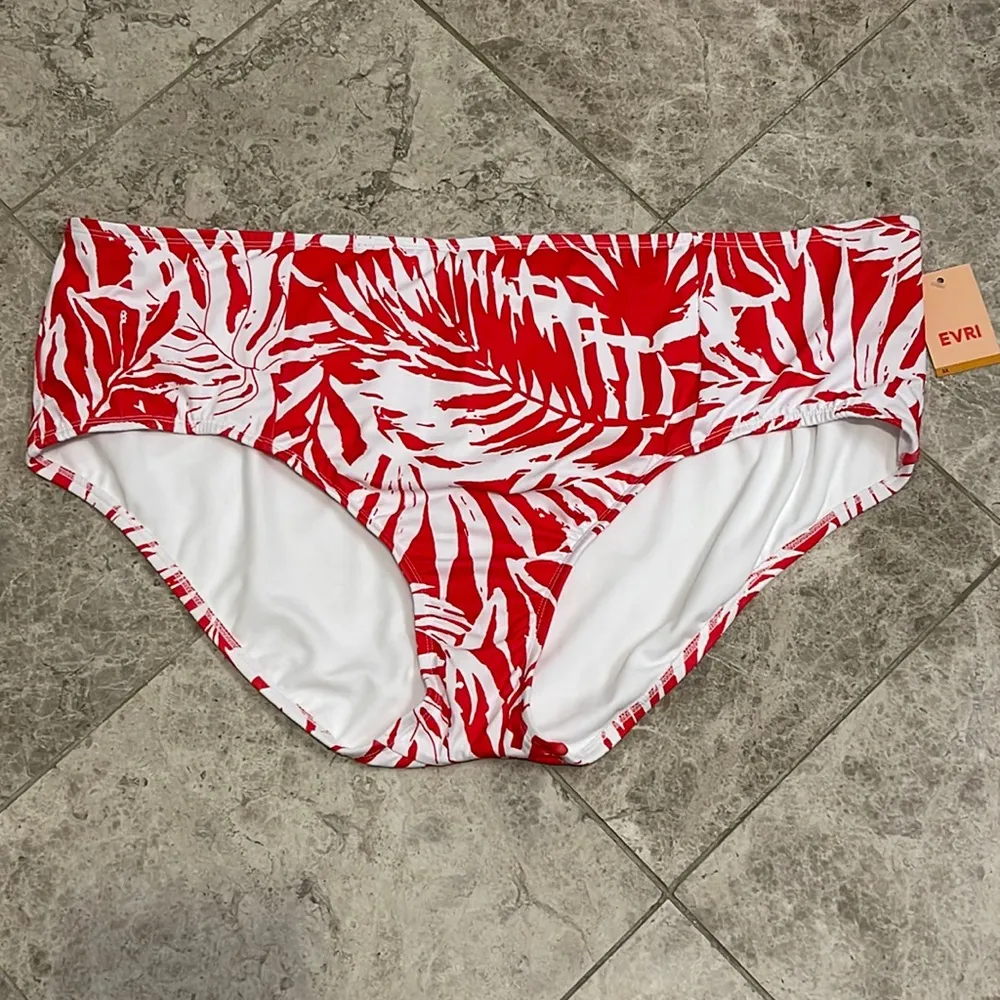 Red White Palm Leaf EVRI Swim Bottoms NEW Size 3X - Image 2