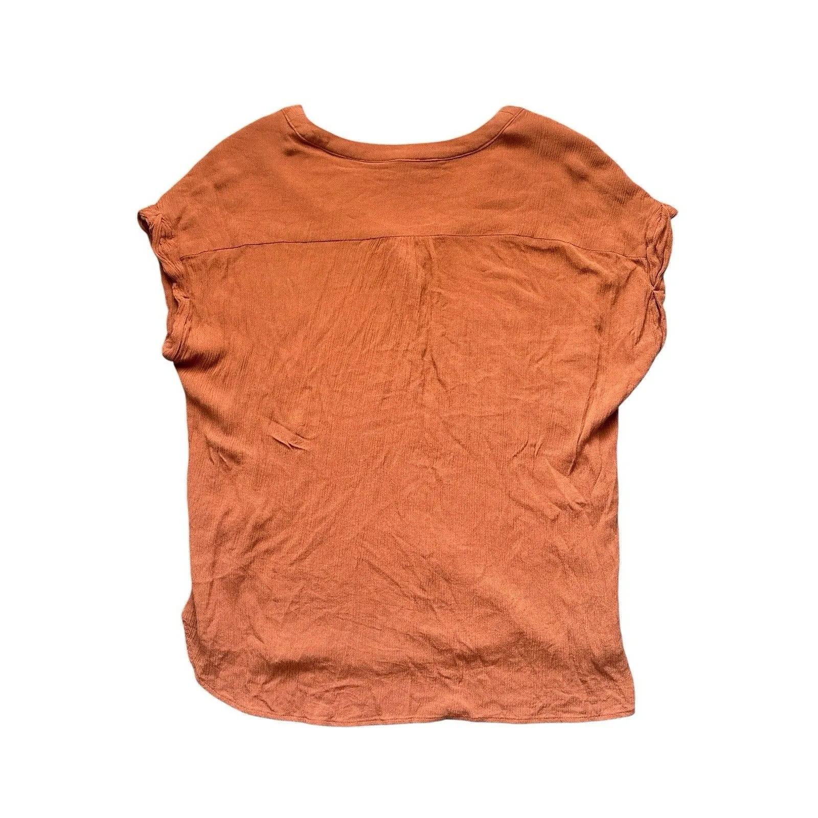 Orvis Women's Large Burnt Orange Rust Woven Crinkle Crape Button Front Blouse - Image 5