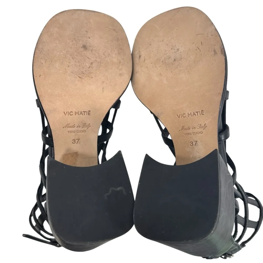 Vic Matie Vero Cuoio Cage Effect Open Toe Leather Calfskin Ankle Boot Sandal Black Size 7 - Image 11