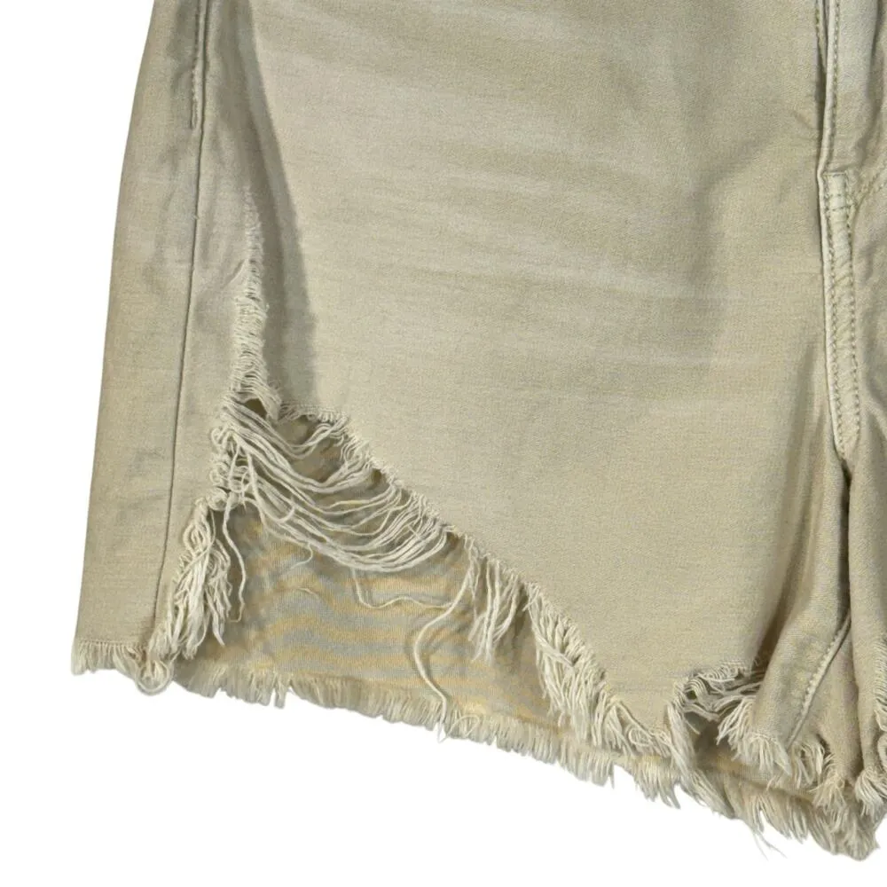 American Eagle SZ 6 Highest Rise Mom Jean Shorts Distressed Frayed Zip-Fly Beige - Image 2
