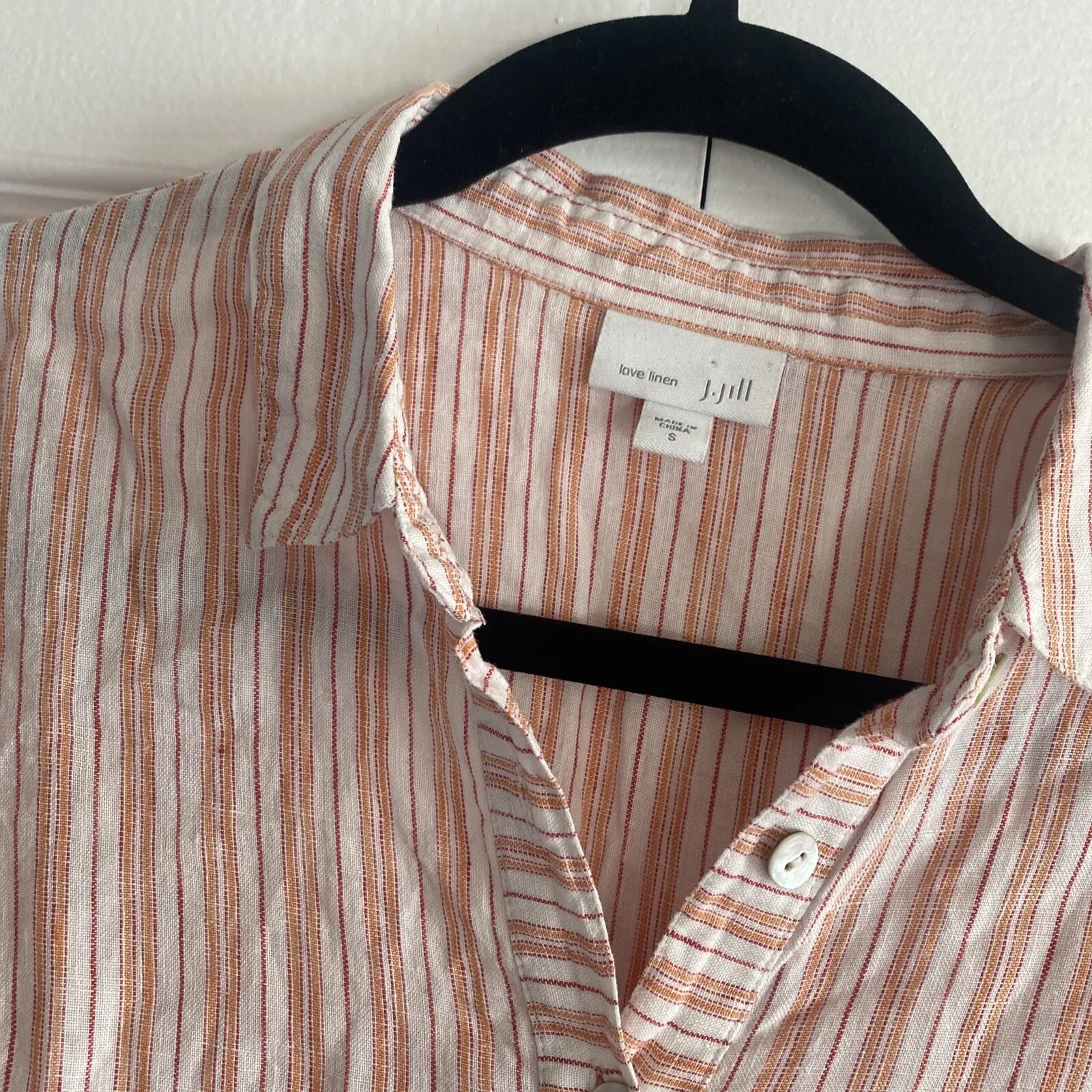 J Jill Love Linen Peach Striped Tunic Blouse Layered Hem Size Small Lagom Travel - Image 7