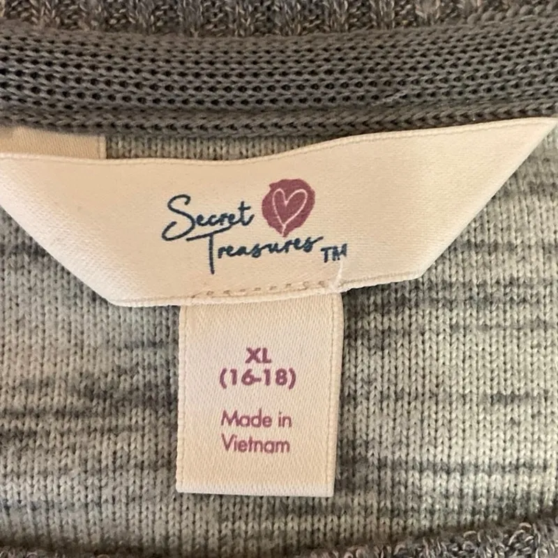 Secret Treasures Gray Heather Rib Trim Crew Floral Long Sleeve Sweater Top Sz XL - Image 3