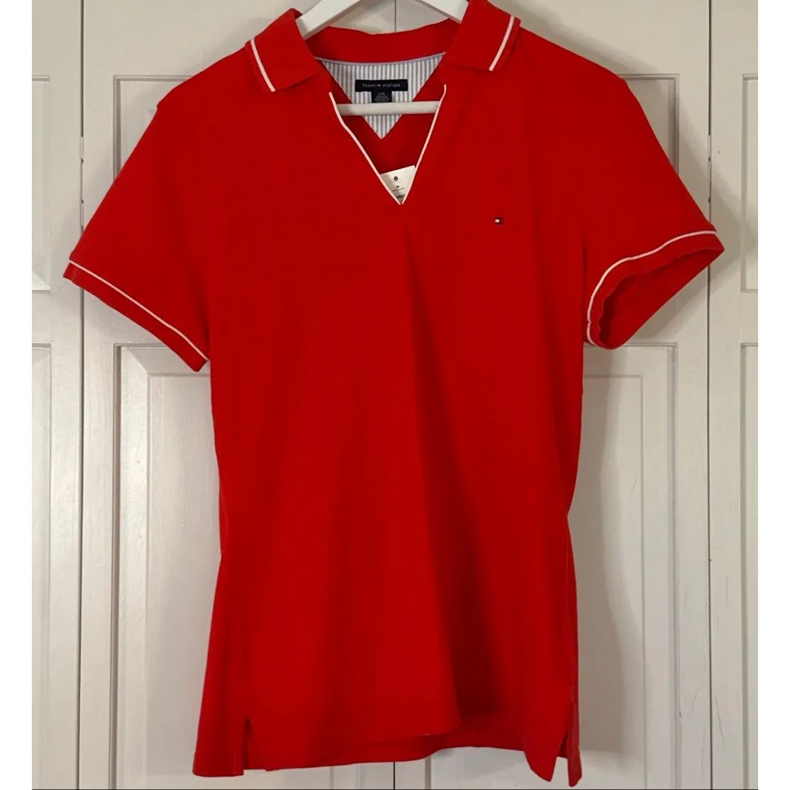 Tommy Hilfiger NWT red cotton polo shirt large - Image 10