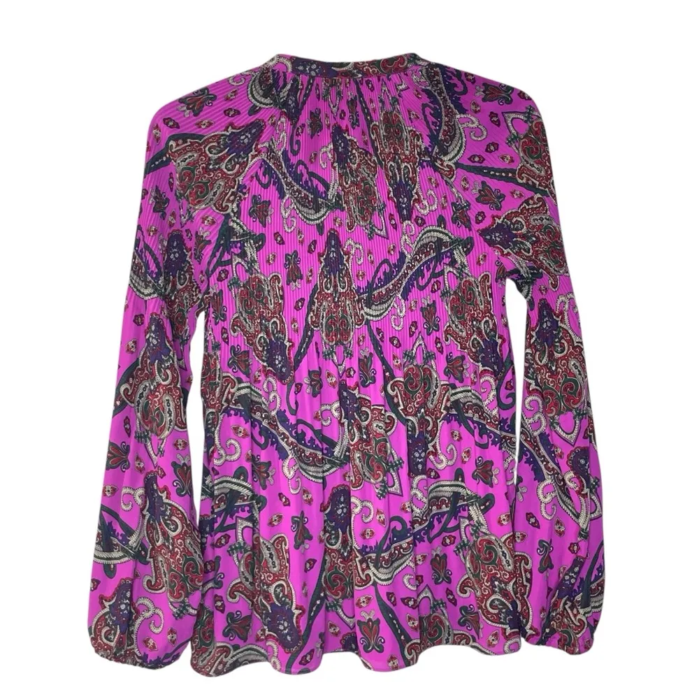 LAUREN Ralph Lauren Black Label Purple Paisley Pleated Georgette Blouse Size L Size L - Image 4