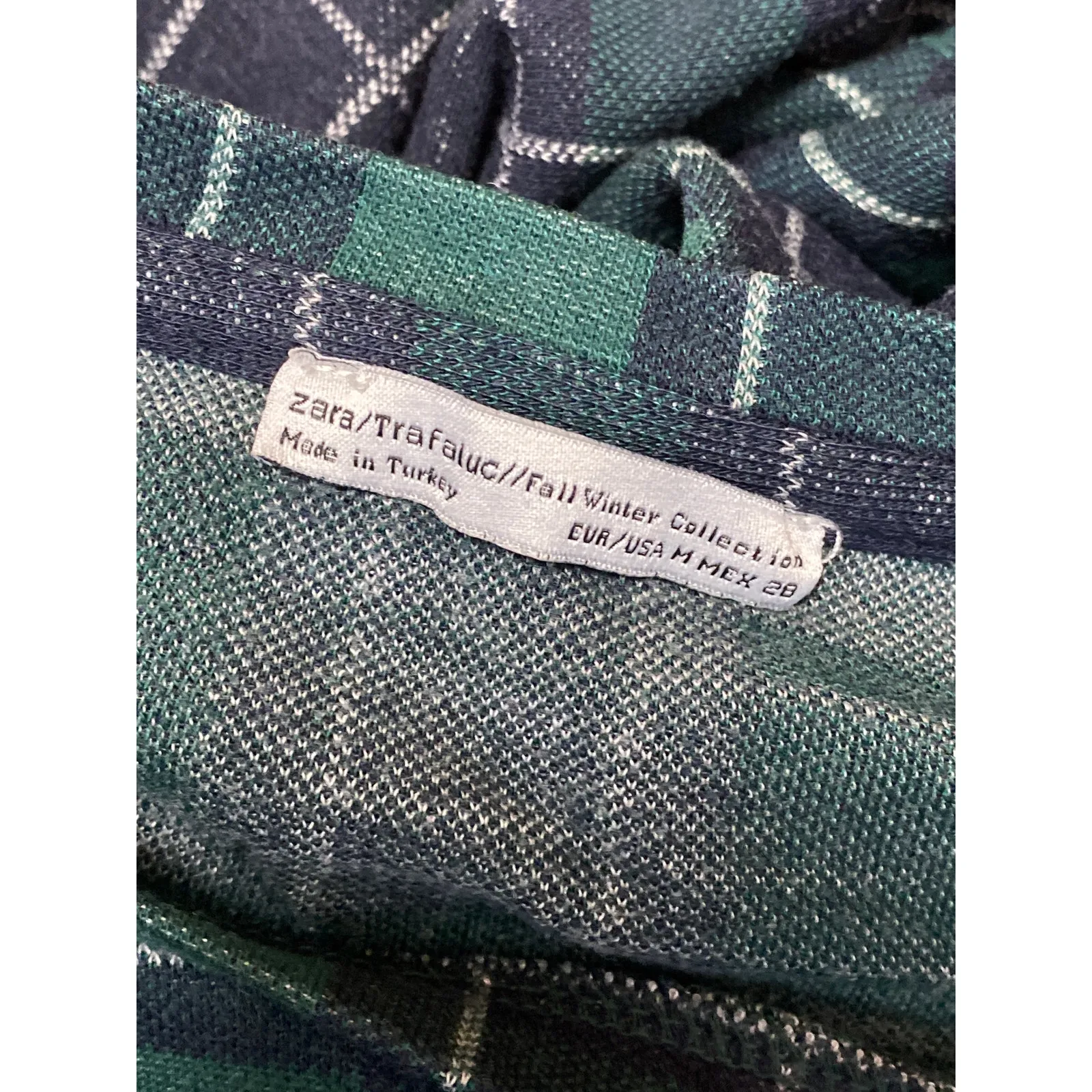 Zara Women's Green Plaid Short Sleeve Side Slit Crew Neck Blouse Top Size M - Image 5