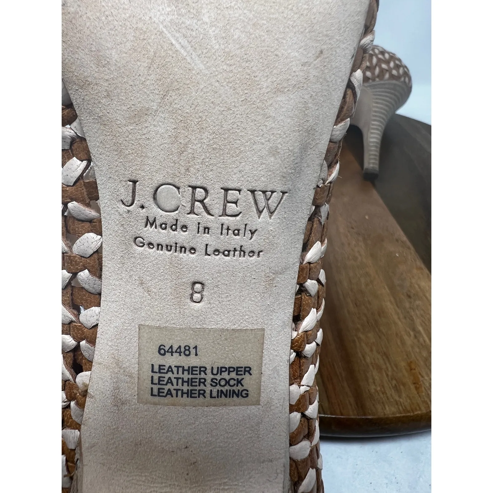 J. Crew Pumps Mona Dreamweaver Brown White Woven Leather Stiletto Heel Size‎ 8 - Image 8