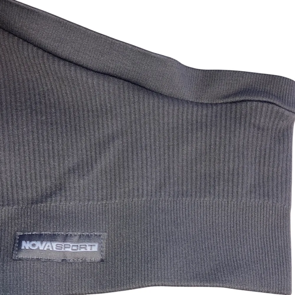 NOVA SPORT One Shoulder Ribbed Crop Top Activewear Bra Charcoal Gray Size Medium - Image 3