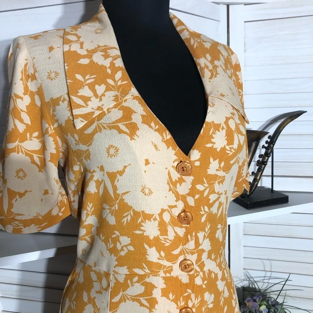 Band of Gypsies Floral hippie boho Midi Dress Cream Orange oversized sz XS - Image 7