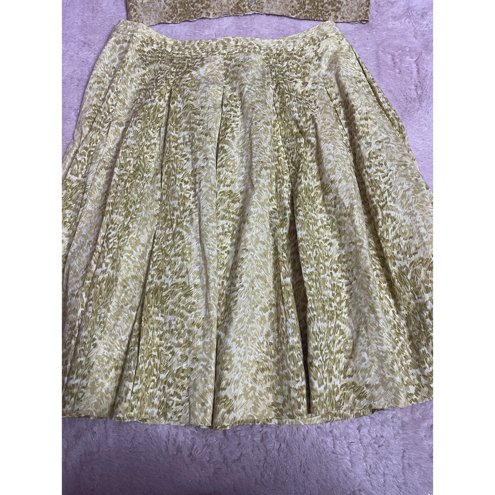 Talbots Skirt Womens 12P Yellow Green A Line Pleated Cardigan XL Sweater Bin11 - Image 2