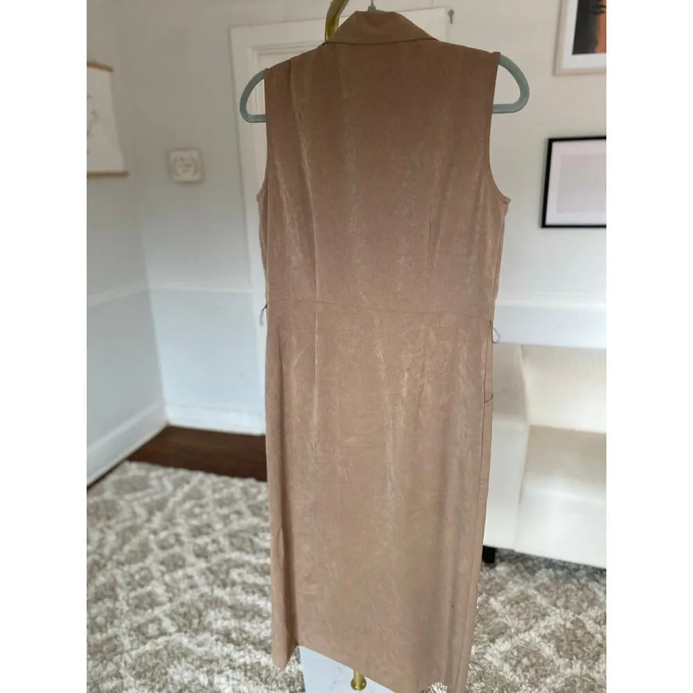 Melissa Harper Sleeveless Button Front Midi Dress Spring Minimalist Art Easter Brown Size 6 - Image 3