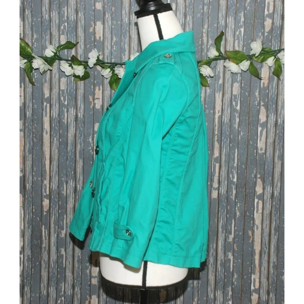White House Black Market Green Pea Coat Jacket Size 0 3/4 Sleeve Pockets - Image 10