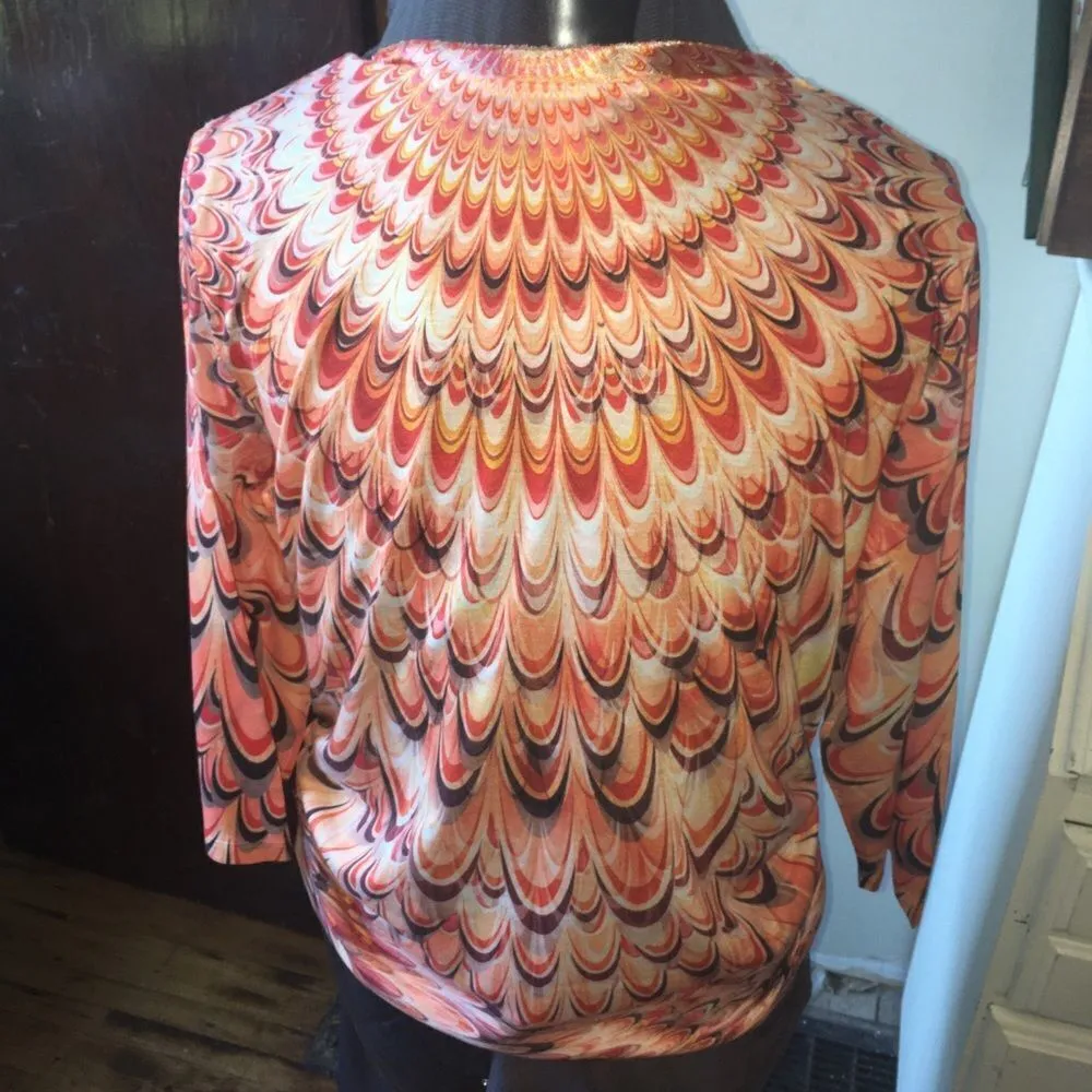 Chico’s 2 tangerine peacock raw hem, ruched blouse - Image 2