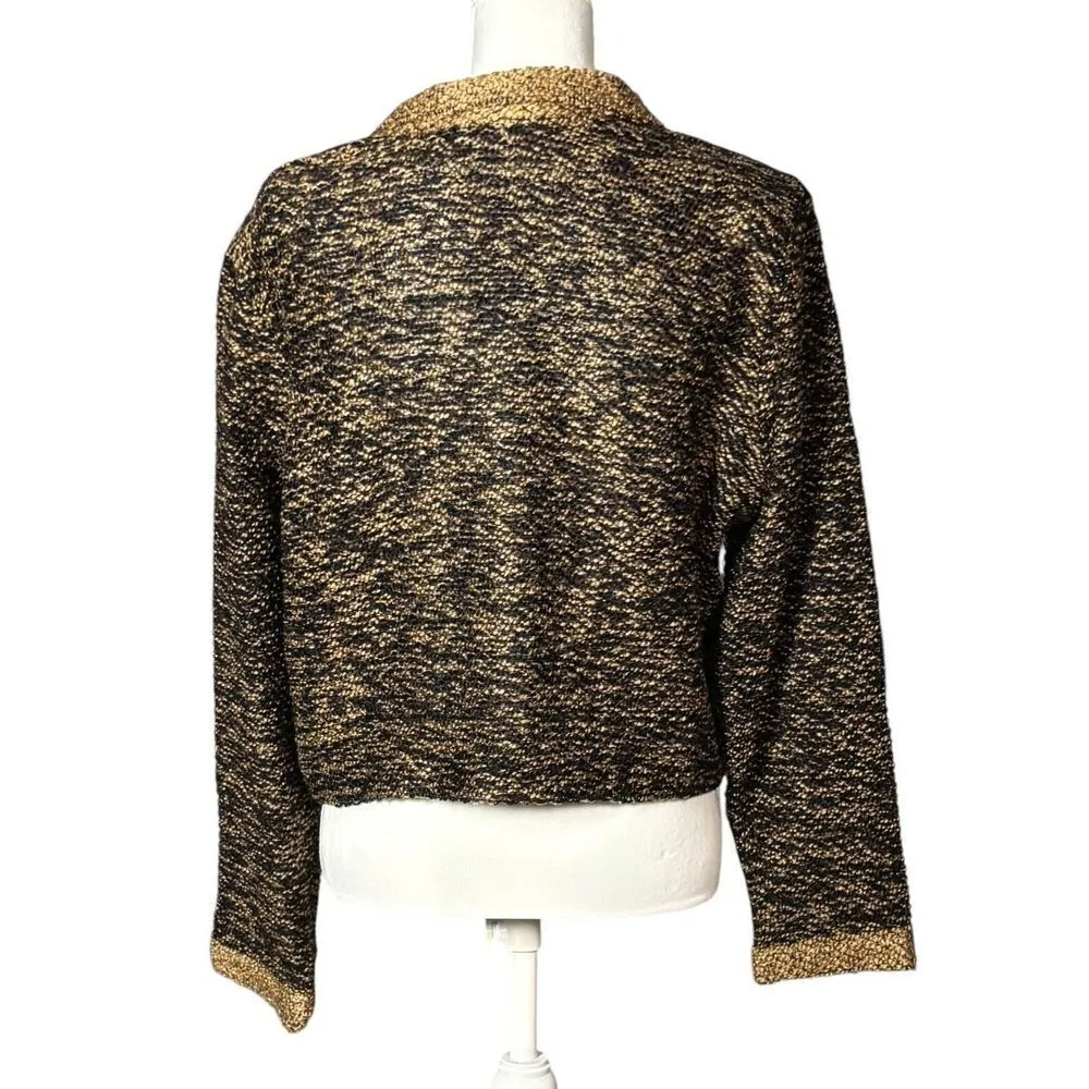 New Orvis Cardigan Sweater Size 14 Brown Button Front Tweed Cropped Classic - Image 3