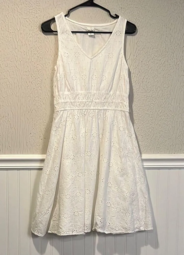 Nicole Miller New York Cotton Eyelet White Sleeveless A line Dress size small - Image 2