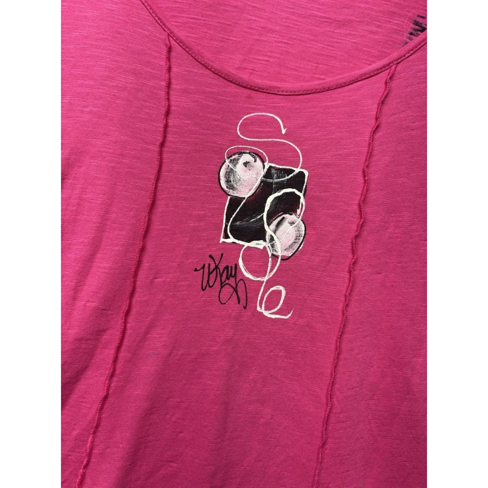 Casual Cottonseed Wear Sz L Tunic Top Hot Pink USA Cotton Shark Bite Hem Painted Size L - Image 3